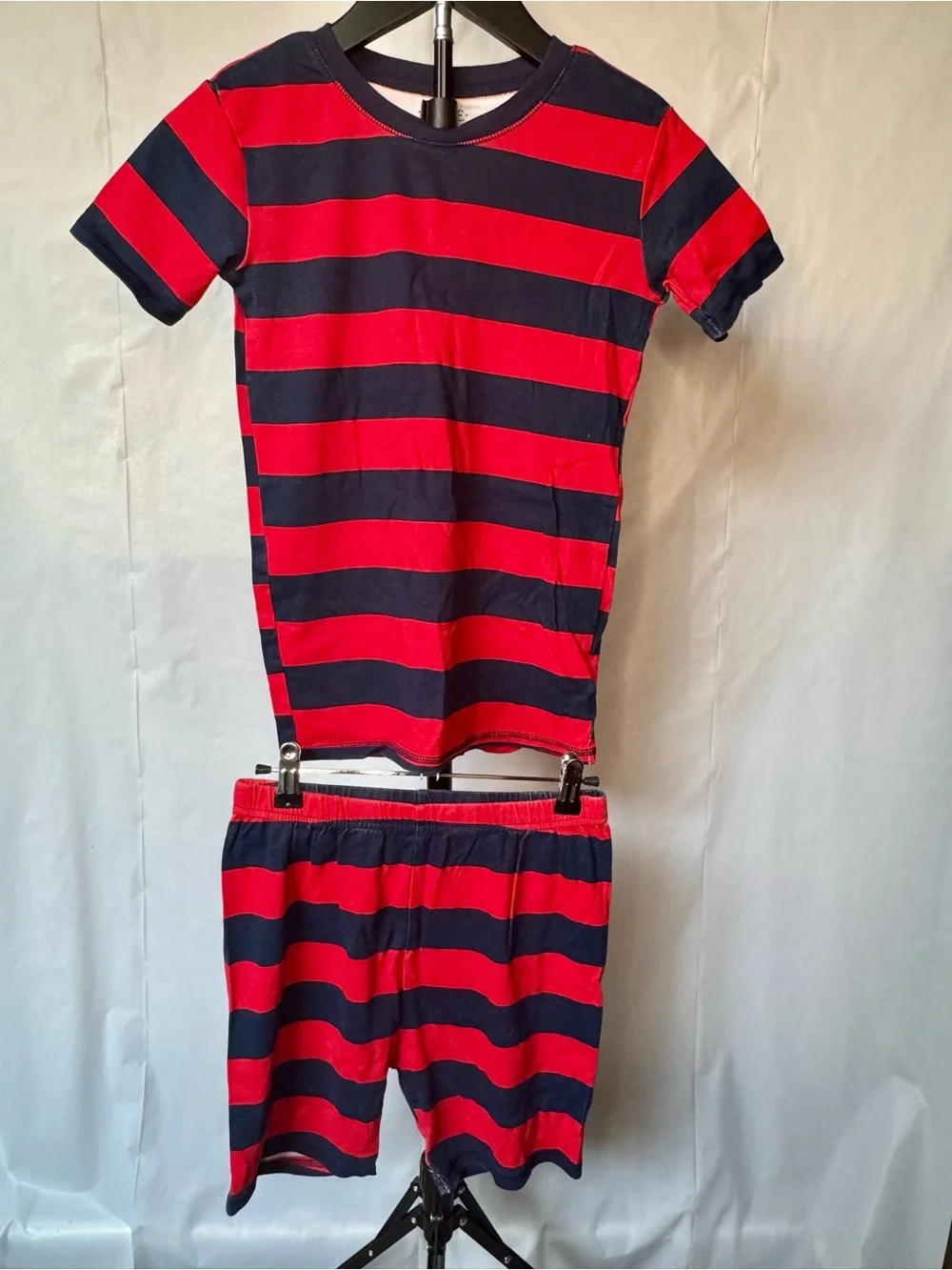 Red & Navy Wide Stripe Short Pajama Set